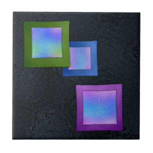 Kleurrijke Vierkanten Zwart Dichroïsch Glas Look Tegeltje