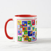 Kleurrijke vierkantjes en Buttonnen Ontwerp Kinder Mok (Links)