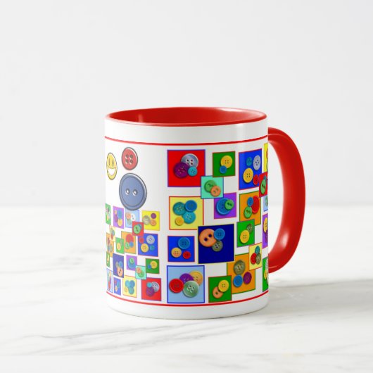 Kleurrijke vierkantjes en Buttonnen Ontwerp Kinder Mok (Voorkant rechts)