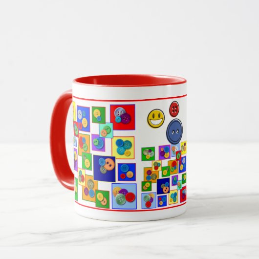 Kleurrijke vierkantjes en Buttonnen Ontwerp Kinder Mok (Voorkant links)