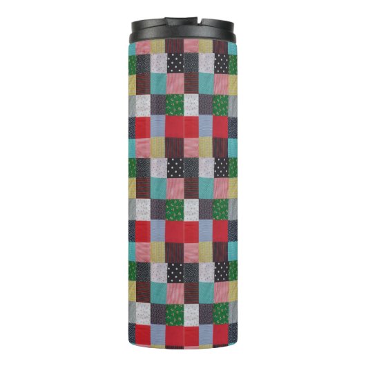 kleurrijke vierkantjes voor patchwork met katteker thermosbeker (Achterkant)