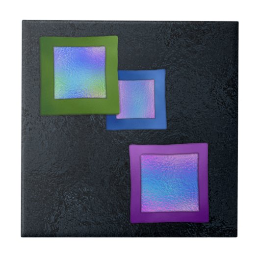 Kleurrijke Vierkantjes Zwart Dichroic Fused Glass  Tegeltje (Voorkant)