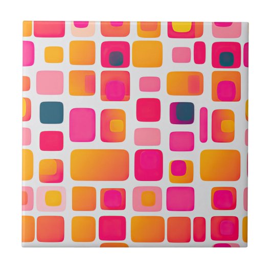 Kleurrijke vierkantsblokken Abstracte patroonretro Tegeltje (Voorkant)