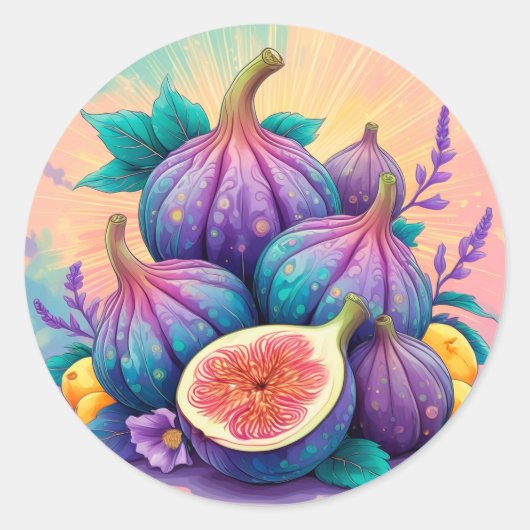 Kleurrijke vijg ronde sticker (Voorkant)