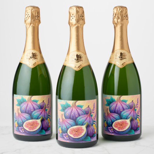 Kleurrijke vijg sparkling wijnetiket (Flessen)