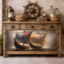Kleurrijke Vikingschepen Decoupage