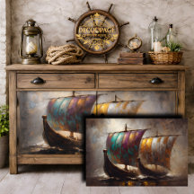 Kleurrijke Vikingschepen Decoupage