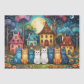 Kleurrijke Village Scene met Katten Decoupage Tissuepapier (Voorkant)