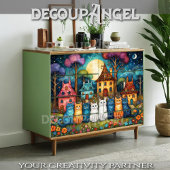 Kleurrijke Village Scene met Katten Decoupage Tissuepapier