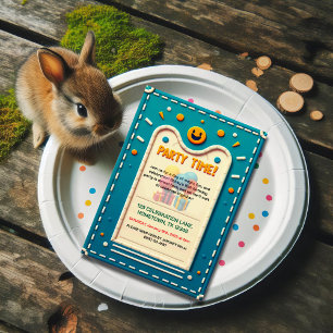 Kleurrijke vilt kinderen verjaardagsfeestje uitnod kaart