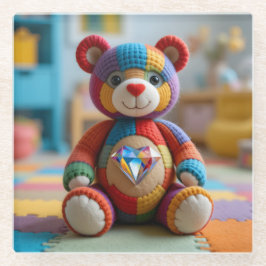 Kleurrijke vilten teddybeer glazen onderzetter