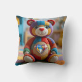 Kleurrijke vilten teddybeer kussen (Achterkant)