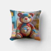 Kleurrijke vilten teddybeer kussen (Voorkant)