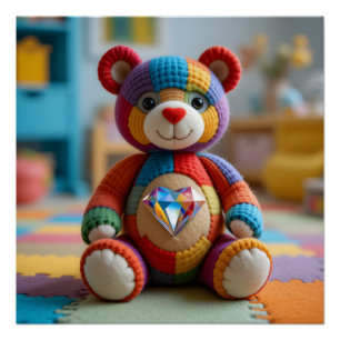 Kleurrijke vilten teddybeer perfect poster