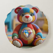 Kleurrijke vilten teddybeer rond kussen (Achterkant)