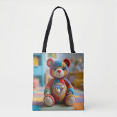 Kleurrijke vilten teddybeer tote bag (Voorkant)