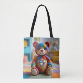 Kleurrijke vilten teddybeer tote bag