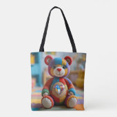 Kleurrijke vilten teddybeer tote bag (Achterkant)