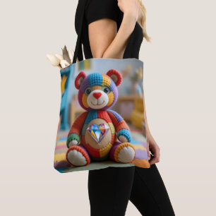 Kleurrijke vilten teddybeer tote bag