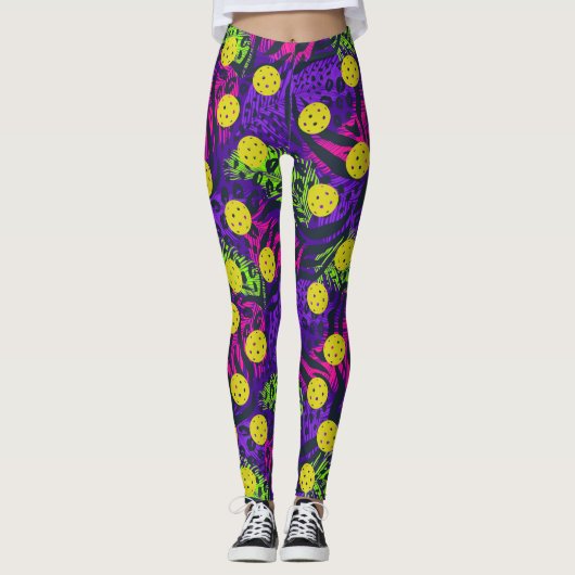 Kleurrijke vingerafdruk Feathers Fun Pickleball Leggings (Voorkant)