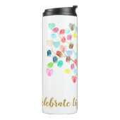 Kleurrijke vingerafdrukstructuur "Celebrate Life"  Thermosbeker (Gedraaid links)