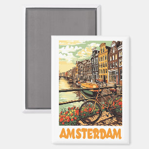 Kleurrijke Vintage Amsterdam Holland Grachtstad Magneet
