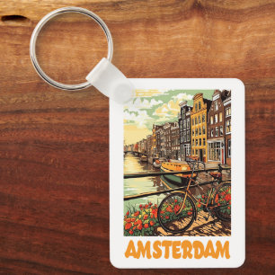 Kleurrijke Vintage Amsterdam Holland Grachtstad Sleutelhanger