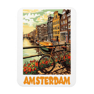 Kleurrijke Vintage Amsterdam Holland Kanaal Stad Magneet