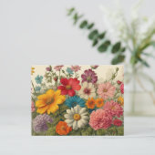 Kleurrijke vintage bloeiende tuin bloemen briefkaart (Staand voorkant)