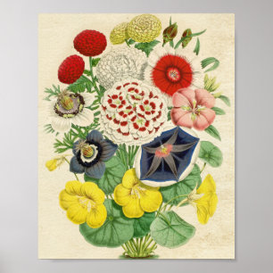 Kleurrijke Vintage Bloemboeketkrans Kunstposter Poster