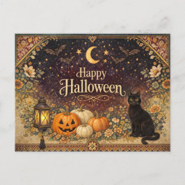 Kleurrijke Vintage Bloemrijke Folk Art Halloween Feestdagenkaart