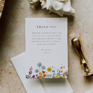 Kleurrijke Vintage Bruidsdouche met Wilde Bloemen Bedankkaart