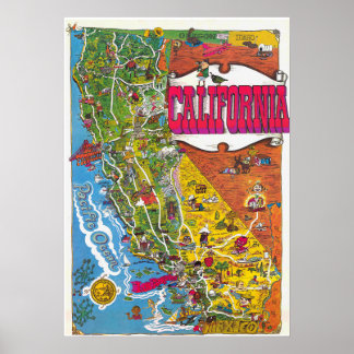 Kleurrijke Vintage Californië Kaartposter 1976 Poster