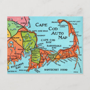Kleurrijke Vintage Cape Cod Kaart