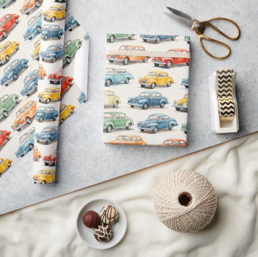 Kleurrijke Vintage Cars - Cadeaupapier (Crafts)