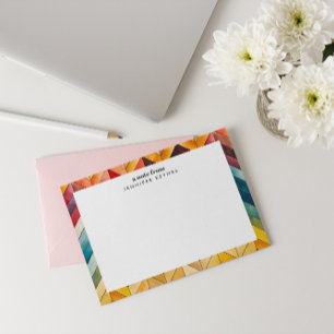 Kleurrijke Vintage Chevron Naam Monogram Notitiekaartje