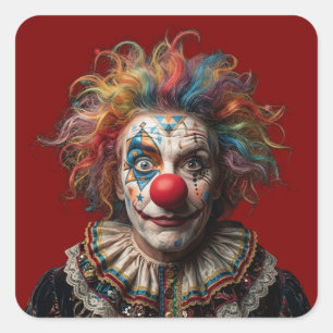 Kleurrijke Vintage Circus Clown Regenboog Haar Vin Vierkante Sticker