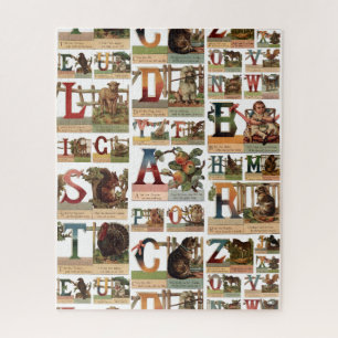 Kleurrijke Vintage Dieren Alfabet Collage Legpuzzel