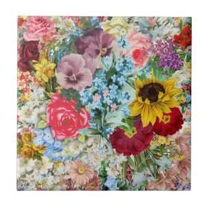 Kleurrijke Vintage Floral Tegeltje
