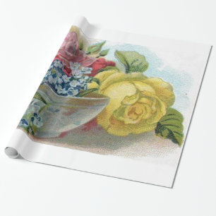 Kleurrijke Vintage Floral vergeet me geen Rozen Cadeaupapier