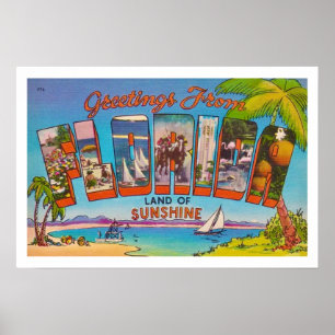 Kleurrijke vintage Florida-uitprintbare groet Poster