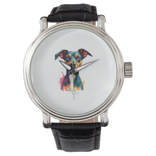 Kleurrijke vintage hondenportret Pop Art-illustrat Horloge