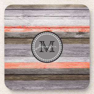 Kleurrijke vintage houten monogram #6 onderzetter