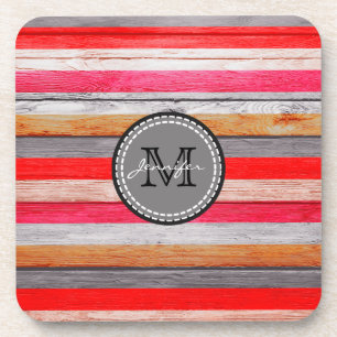 Kleurrijke vintage houten monogram #9 onderzetter