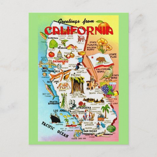 Kleurrijke vintage kaart van Californië (Voorkant)