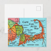 Kleurrijke vintage kaart van Cape Cod (Voorkant / Achterkant)