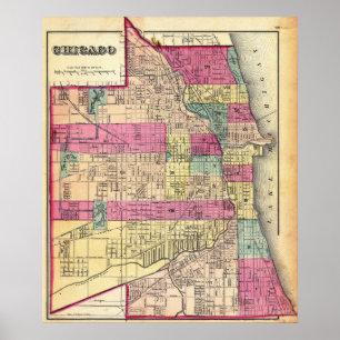 Kleurrijke vintage kaart van Chicago Poster