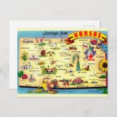 Kleurrijke vintage kaart van Kansas  (Voorkant / Achterkant)