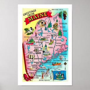 Kleurrijke vintage kaart van Maine print