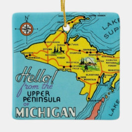 Kleurrijke vintage kaart van Michigan Keramisch Ornament